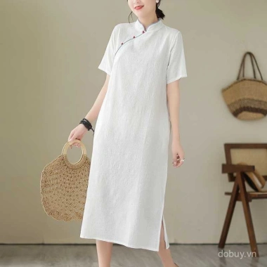 Đầm chữ A retro vải lanh jacquard cotton cổ đứng cải tiến, vừa tay, mát mẻ mùa hè - Giá chỉ 398.333₫ 4 Đầm chữ A retro vải lanh jacquard cotton cổ đứng cải tiến, vừa tay, mát mẻ mùa hè - Giá chỉ 398.333₫ 4