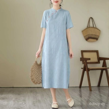 Đầm chữ A retro vải lanh jacquard cotton cổ đứng cải tiến, vừa tay, mát mẻ mùa hè - Giá chỉ 398.333₫ 7 Đầm chữ A retro vải lanh jacquard cotton cổ đứng cải tiến, vừa tay, mát mẻ mùa hè - Giá chỉ 398.333₫ 7