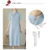 Đầm chữ A retro vải lanh jacquard cotton cổ đứng cải tiến, vừa tay, mát mẻ mùa hè - Giá chỉ 398.333₫ 9