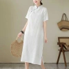 Đầm chữ A retro vải lanh jacquard cotton cổ đứng cải tiến, vừa tay, mát mẻ mùa hè - Giá chỉ 398.333₫ 10