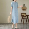 Đầm chữ A retro vải lanh jacquard cotton cổ đứng cải tiến, vừa tay, mát mẻ mùa hè - Giá chỉ 398.333₫ 11