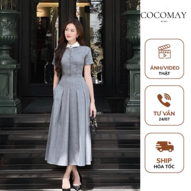 Đầm Cổ Sơ Mi Sen Đức Xếp Li Maxi Thanh Lịch Tay Ngắn Nữ Tính Dây Thắt Lưng Giá 680.000 VND