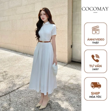 Đầm Cổ Sơ Mi Sen Đức Xếp Li Maxi Thanh Lịch Tay Ngắn Nữ Tính Dây Thắt Lưng Giá 680.000 VND