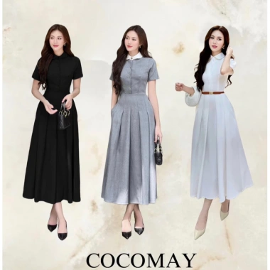 Đầm Cổ Sơ Mi Sen Đức Xếp Li Maxi Thanh Lịch Tay Ngắn Nữ Tính Dây Thắt Lưng Giá 680.000 VND