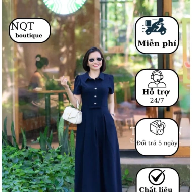 Đầm cổ sơmi vải Tuyết Nhung xoè nhẹ, thời trang công sở dạo phố trẻ trung NQT boutique 3 màu