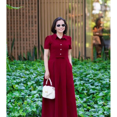 Đầm cổ sơmi vải Tuyết Nhung xoè nhẹ, thời trang công sở dạo phố trẻ trung NQT boutique 3 màu
