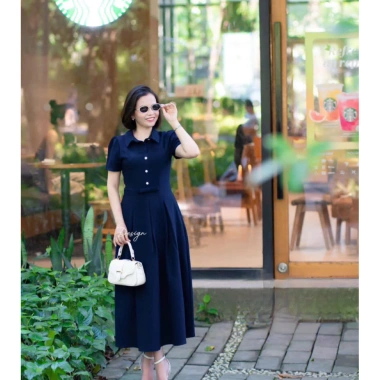Đầm cổ sơmi vải Tuyết Nhung xoè nhẹ, thời trang công sở dạo phố trẻ trung NQT boutique 3 màu
