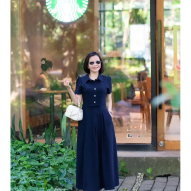Đầm cổ sơmi vải Tuyết Nhung xoè nhẹ, thời trang công sở dạo phố trẻ trung NQT boutique 3 màu