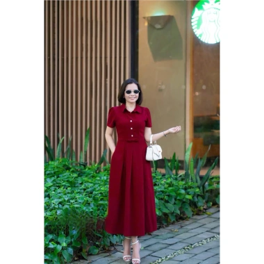 Đầm cổ sơmi vải Tuyết Nhung xoè nhẹ, thời trang công sở dạo phố trẻ trung NQT boutique 3 màu