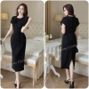 Đầm cổ tròn tay hến phủ vai hoa ngực ôm body dáng bút chì dài chất tuyết mưa - công sở, dự tiệc - giảm giá 352k/289k 2