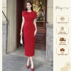 Đầm cổ tròn tay hến phủ vai hoa ngực ôm body dáng bút chì dài chất tuyết mưa - công sở, dự tiệc - giảm giá 352k/289k 6