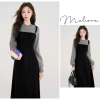 Đầm cổ tròn yếm đen chất chéo Ý, len lông thỏ mềm mịn, thanh lịch thu đông - Giá chỉ 239.000đ