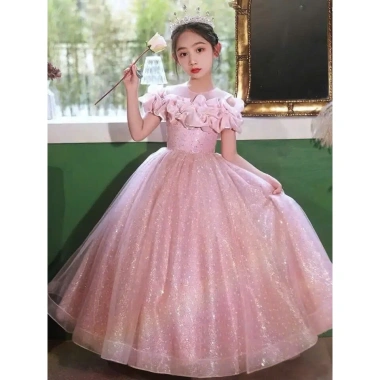 Đầm công chúa bé gái - Váy hồng dài kim lấp lánh 8-47kg, giảm còn 297.000₫