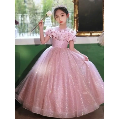 Đầm công chúa bé gái - Váy hồng dài kim lấp lánh 8-47kg, giảm còn 297.000₫