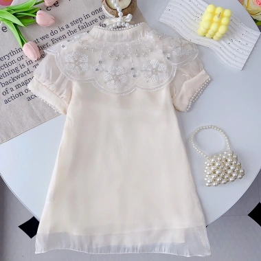 Đầm công chúa qipao Trung Hoa cài nút, đính ngọc trai, mùa hè cho bé gái 2-7 tuổi 3