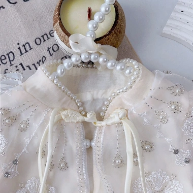 Đầm công chúa qipao Trung Hoa cài nút, đính ngọc trai, mùa hè cho bé gái 2-7 tuổi 4