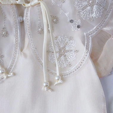 Đầm công chúa qipao Trung Hoa cài nút, đính ngọc trai, mùa hè cho bé gái 2-7 tuổi 6