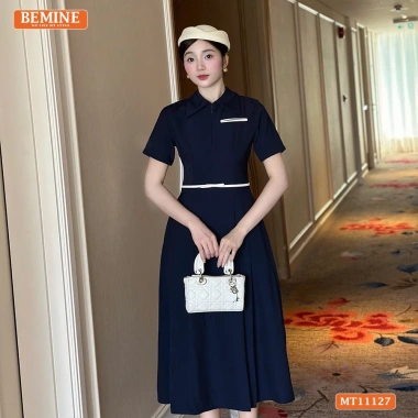 Đầm công sở BEMINE cổ đức, khóa kéo trước, dáng chữ A, giảm giá 289k