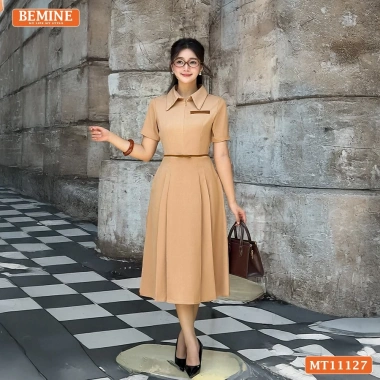Đầm công sở BEMINE cổ đức, khóa kéo trước, dáng chữ A, giảm giá 289k