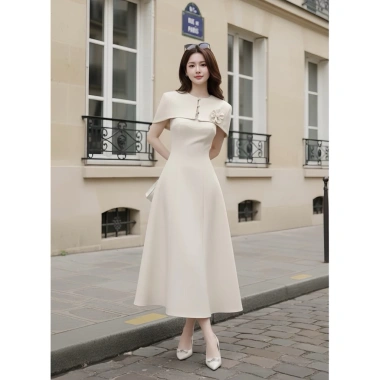 Đầm công sở cao cấp dáng dài màu kem - Cape vai hoa sang trọng, tôn dáng thanh lịch, giảm còn 632.880₫ 6