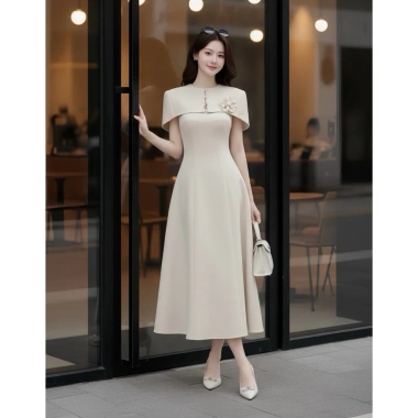 Đầm công sở cao cấp dáng dài màu kem - Cape vai hoa sang trọng, tôn dáng thanh lịch, giảm còn 632.880₫ 8