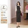 Đầm công sở CITI MODE FASHION ôm liền peplum kẻ đen trắng cổ vạt nơ – Giá 499.000 VND