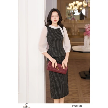 Đầm công sở CITI MODE FASHION ôm liền peplum kẻ đen trắng cổ vạt nơ – Giá 499.000 VND 4 Đầm công sở CITI MODE FASHION ôm liền peplum kẻ đen trắng cổ vạt nơ – Giá 499.000 VND 4