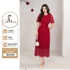 Đầm công sở CITI MODE FASHION ôm ren đỏ tay chơm, đính hoa ngực - 565.000₫