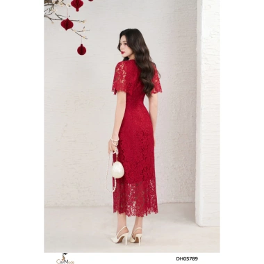 Đầm công sở CITI MODE FASHION ôm ren đỏ tay chơm, đính hoa ngực - 565.000₫