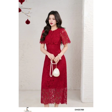 Đầm công sở CITI MODE FASHION ôm ren đỏ tay chơm, đính hoa ngực - 565.000₫