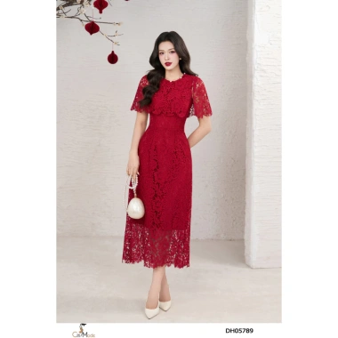 Đầm công sở CITI MODE FASHION ôm ren đỏ tay chơm, đính hoa ngực - 565.000₫