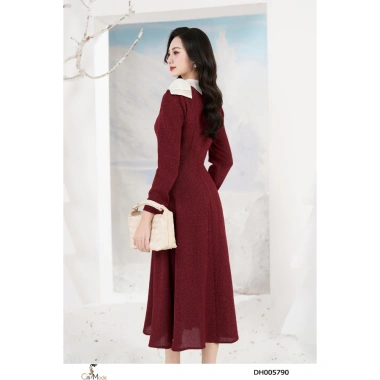 Đầm công sở CITI MODE FASHION xòe dạ đỏ giả set, cổ phối nơ cách điệu - DH5.790 2