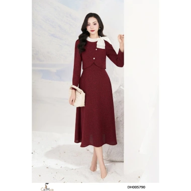 Đầm công sở CITI MODE FASHION xòe dạ đỏ giả set, cổ phối nơ cách điệu - DH5.790 6