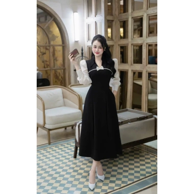 Đầm công sở Hera áo dài tay đính nơ ngực - Thiết kế sang trọng, giá chỉ 349.000₫