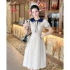 Đầm công sở Lux W Kem, dáng xòe nhẹ tay ngắn, eo tôn dáng, đi làm tiệc 339k