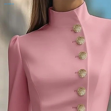 Đầm công sở nữ cổ đứng thanh lịch, dây thắt lưng, tay dài đơn giản 4
