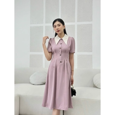 Đầm công sở tay ngắn dáng dài cổ nhọn tinh tế, tôn dáng - giá chỉ 249k V771 8