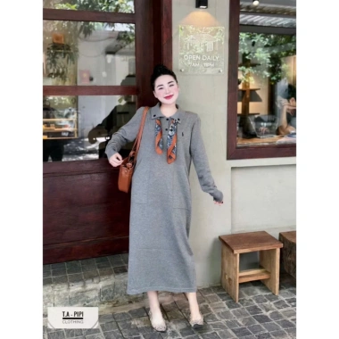 Đầm công sở thu đông dài tay cổ sơ mi cài cúc mix khăn lụa điệu đà, váy thời trang X604 215.000₫ 9