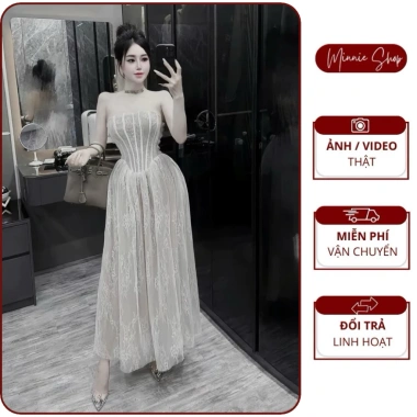 Đầm cúp ngực phối ren dáng dài, tôn dáng thanh lịch, giảm còn 255k - Minnie Shop