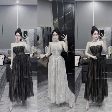 Đầm cúp ngực phối ren dáng dài, tôn dáng thanh lịch, giảm còn 255k - Minnie Shop