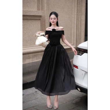 đầm dạ hội Katty trễ vai dài xòe sang trọng, váy dự tiệc cao cấp tôn dáng, chỉ 385k