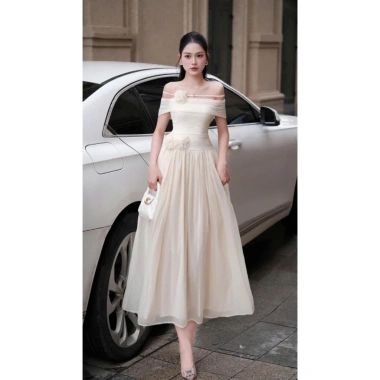 đầm dạ hội Katty trễ vai dài xòe sang trọng, váy dự tiệc cao cấp tôn dáng, chỉ 385k
