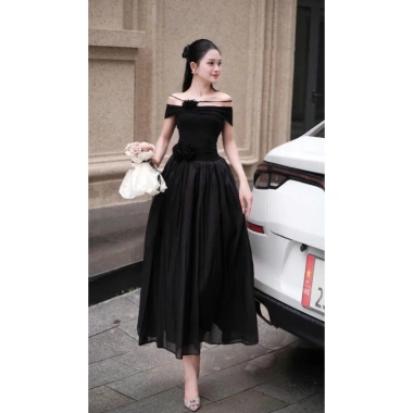 đầm dạ hội Katty trễ vai dài xòe sang trọng, váy dự tiệc cao cấp tôn dáng, chỉ 385k