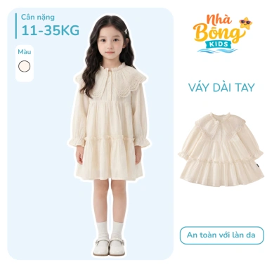 Đầm dài tay bé gái 3-8 tuổi, váy tiểu thư ren 2 lớp, cổ bẻ, xuân thu - Giá 255.000