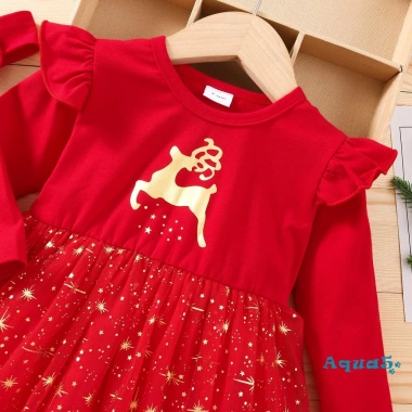 Đầm dài tay cổ tròn họa tiết ngôi sao, băng đô xinh xắn cho bé gái 3 tháng - 162.000 VND