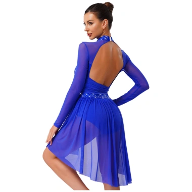 Đầm dài tay lấp lánh kim cương Nyeemya Nữ – Leotard ruched, thiết kế khiêu vũ