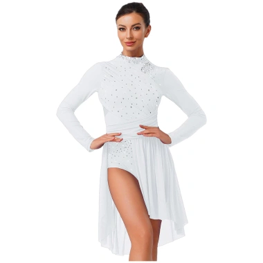 Đầm dài tay lấp lánh kim cương Nyeemya Nữ – Leotard ruched, thiết kế khiêu vũ