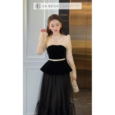 Đầm Dáng Dài La Rosa S1.039 – Áo Dài Tay Xòe Đai Eo Bật, Chân Váy Xếp Li Nhẹ, 495k