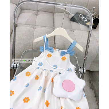 Đầm dây hoa xinh xắn cho bé 12‑33kg kèm túi bông, giảm giá 18% – 129k 4