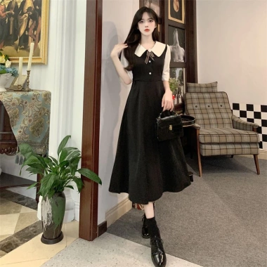 Đầm đen ngắn tay cổ sơ mi, đính nơ, khuy, khóa kéo - Tiểu thư Hàn Quốc, giảm 18% 7